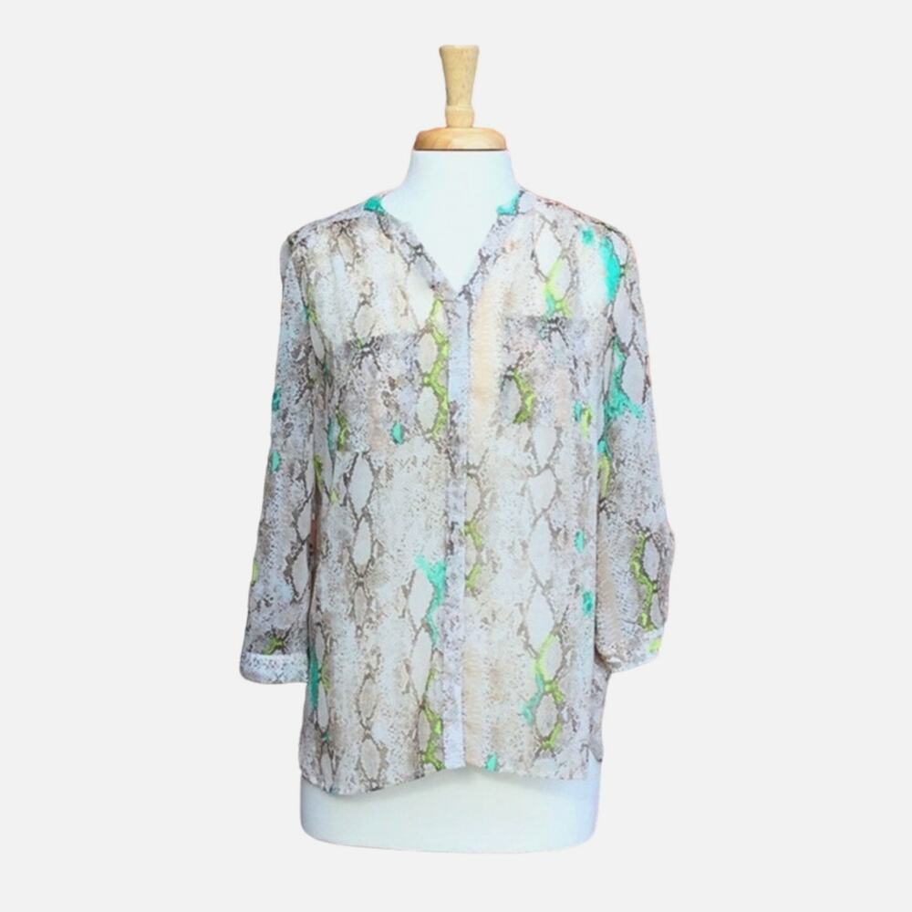 Covington Essentials V-neck Animal Print Sheer Button Front L/S SZ M* - Picture 1 of 9